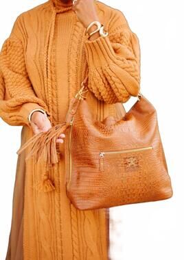 NEW CHARLIE LEATHER marta croco large cross body handbag in cognac